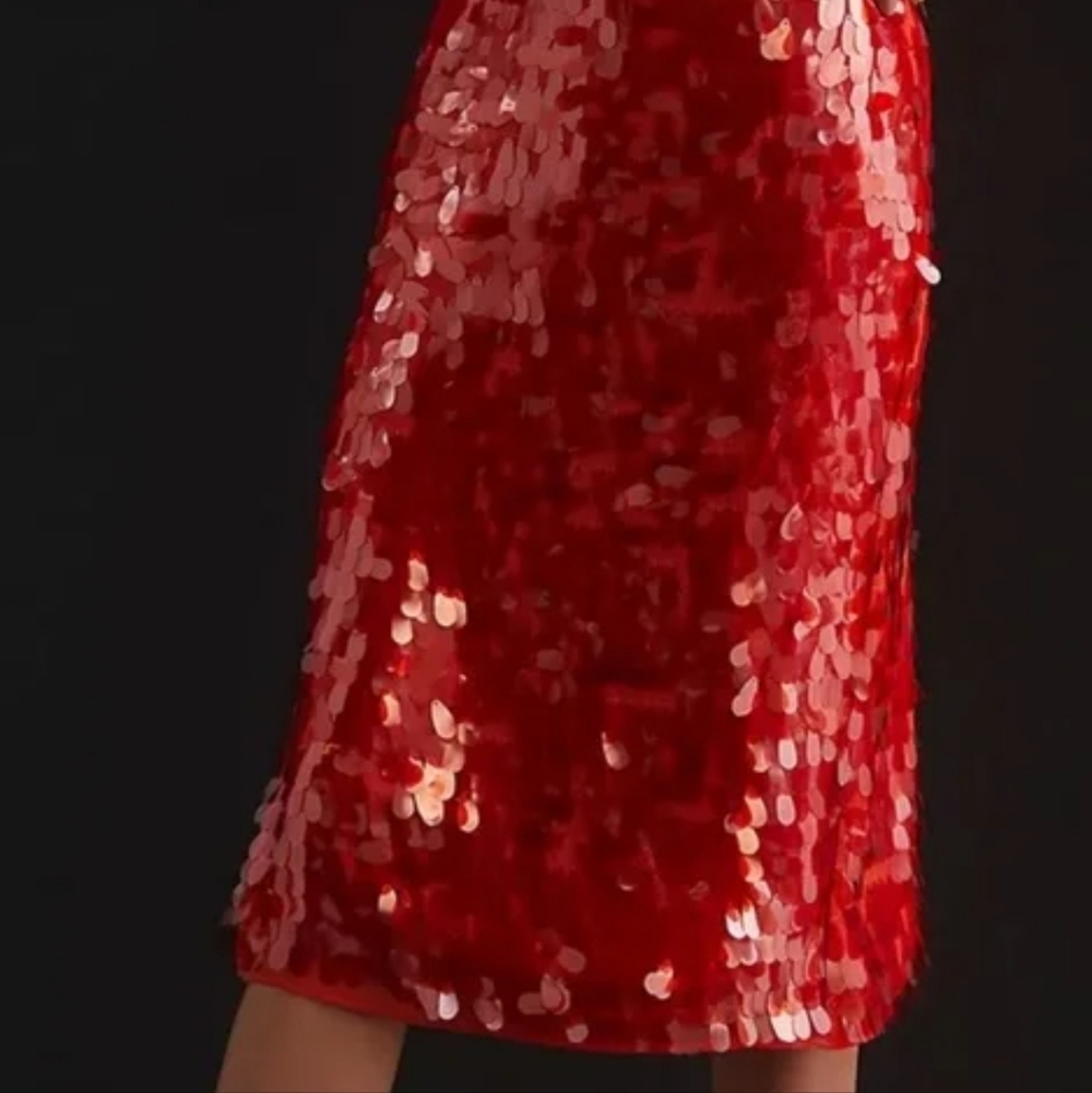 Maeve Dazzling Red Sequin Pencil Skirt - Picture 2 of 8